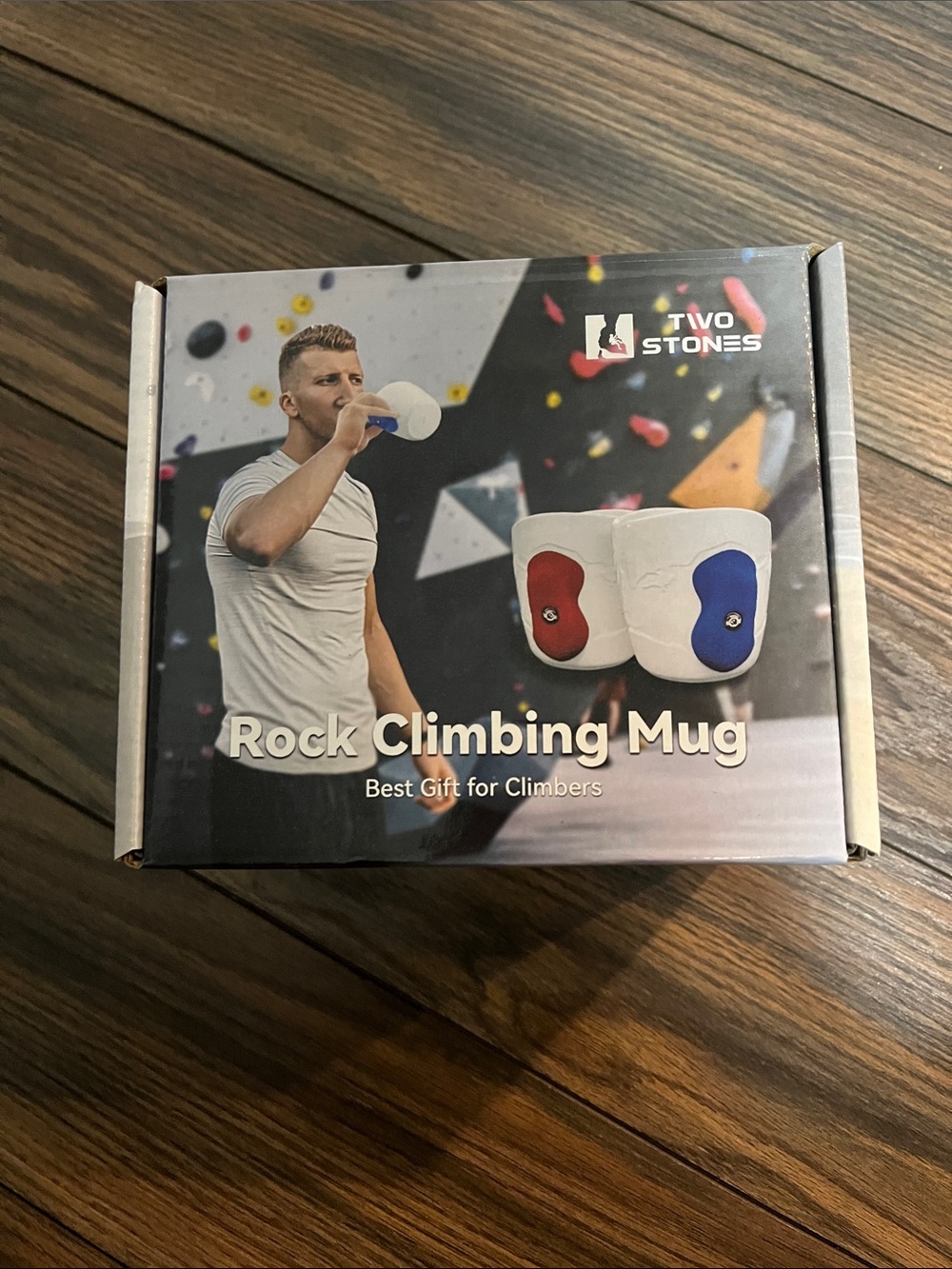 Rock Climbing Mug - White with Blue Hold Handle